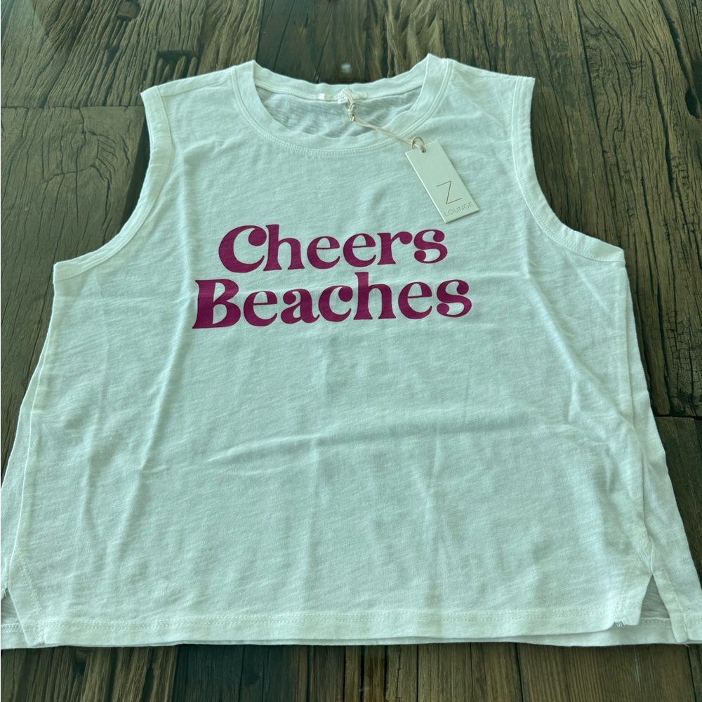 Z supply white tee that says Cheers Beaches